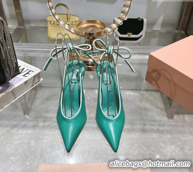 Best Product Miu Miu Nappa Leather Slingback Pumps 9cm with Back Lace 5I430E Green 2025