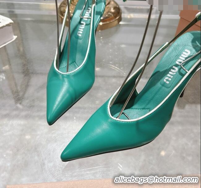 Best Product Miu Miu Nappa Leather Slingback Pumps 9cm with Back Lace 5I430E Green 2025
