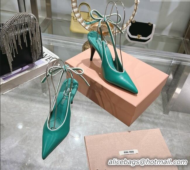 Best Product Miu Miu Nappa Leather Slingback Pumps 9cm with Back Lace 5I430E Green 2025