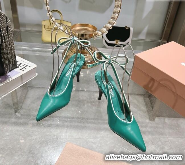 Best Product Miu Miu Nappa Leather Slingback Pumps 9cm with Back Lace 5I430E Green 2025