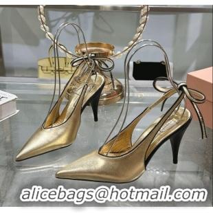 Best Discount Miu Miu Nappa Leather Slingback Pumps 9cm with Back Lace 5I430E Gold 2025