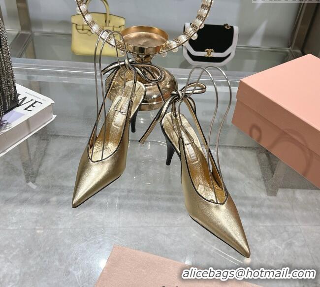 Best Discount Miu Miu Nappa Leather Slingback Pumps 9cm with Back Lace 5I430E Gold 2025
