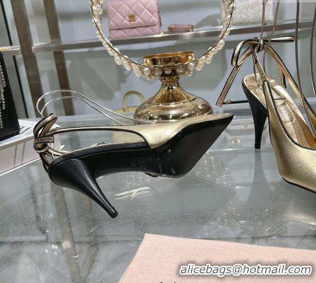Best Discount Miu Miu Nappa Leather Slingback Pumps 9cm with Back Lace 5I430E Gold 2025