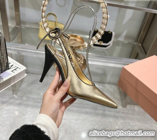Best Discount Miu Miu Nappa Leather Slingback Pumps 9cm with Back Lace 5I430E Gold 2025