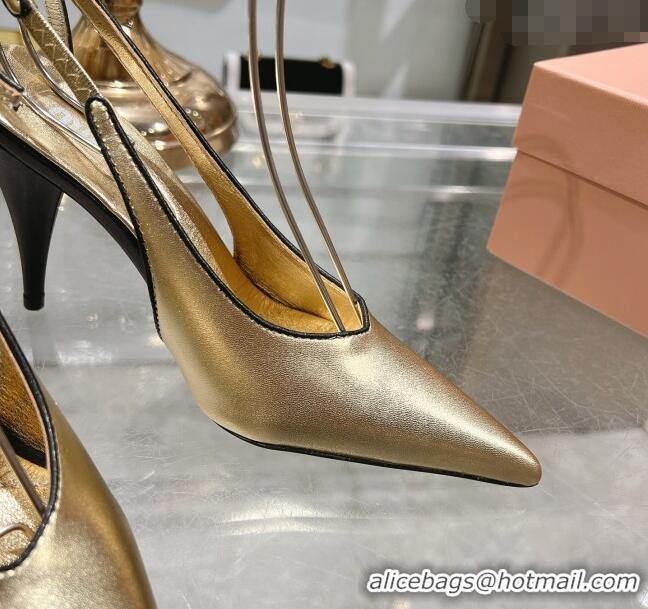Best Discount Miu Miu Nappa Leather Slingback Pumps 9cm with Back Lace 5I430E Gold 2025