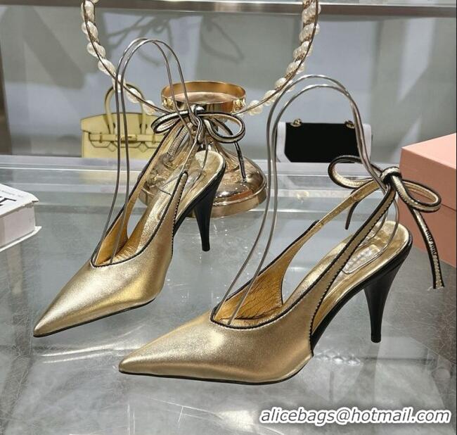 Best Discount Miu Miu Nappa Leather Slingback Pumps 9cm with Back Lace 5I430E Gold 2025