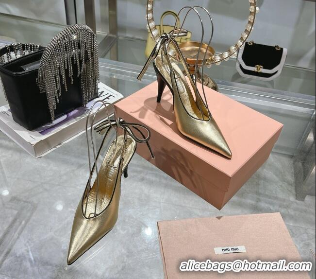 Best Discount Miu Miu Nappa Leather Slingback Pumps 9cm with Back Lace 5I430E Gold 2025