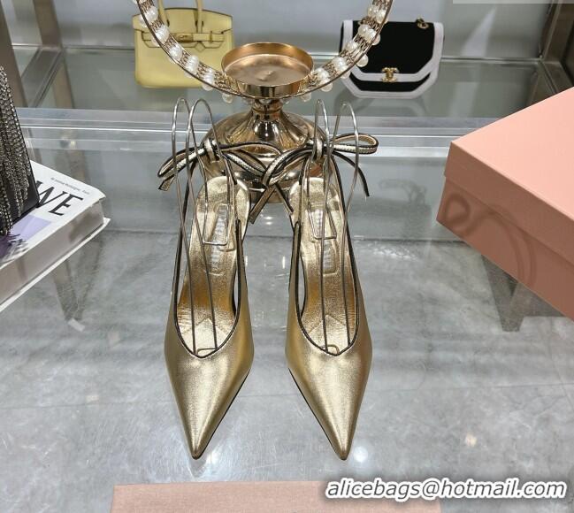 Best Discount Miu Miu Nappa Leather Slingback Pumps 9cm with Back Lace 5I430E Gold 2025