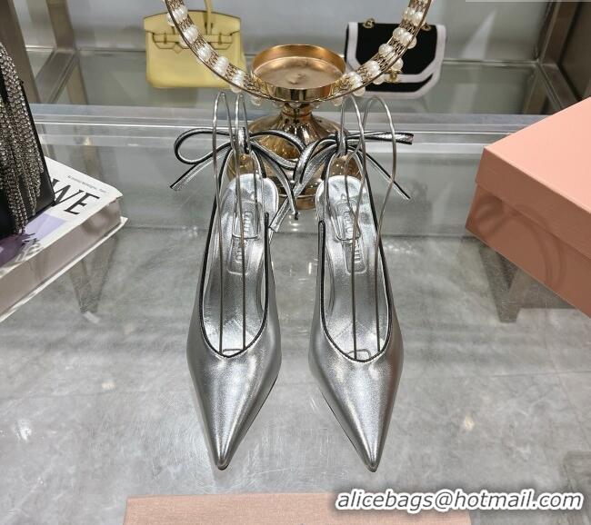 Super Quality Miu Miu Nappa Leather Slingback Pumps 9cm with Back Lace 5I430E Silver 2025