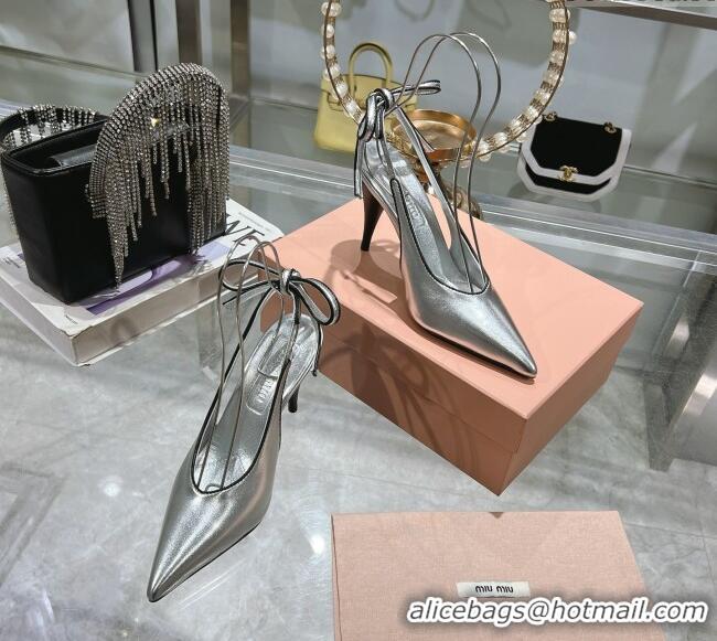 Super Quality Miu Miu Nappa Leather Slingback Pumps 9cm with Back Lace 5I430E Silver 2025