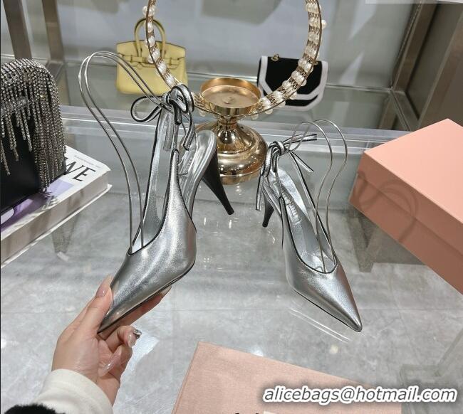 Super Quality Miu Miu Nappa Leather Slingback Pumps 9cm with Back Lace 5I430E Silver 2025