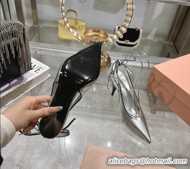 Super Quality Miu Miu Nappa Leather Slingback Pumps 9cm with Back Lace 5I430E Silver 2025