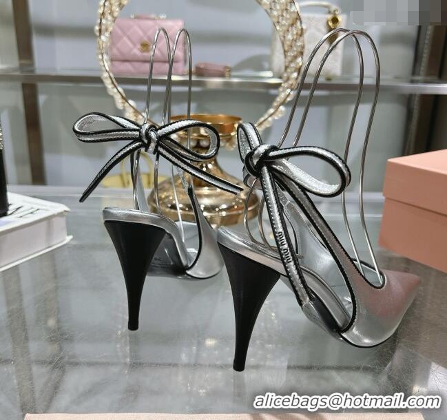 Super Quality Miu Miu Nappa Leather Slingback Pumps 9cm with Back Lace 5I430E Silver 2025