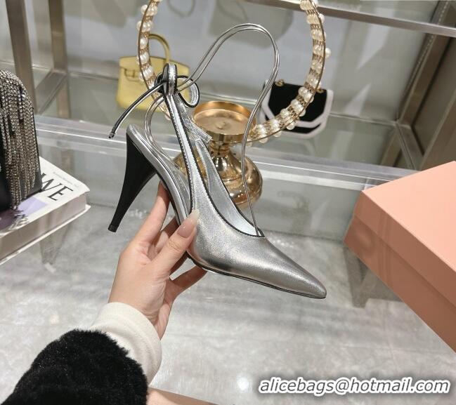 Super Quality Miu Miu Nappa Leather Slingback Pumps 9cm with Back Lace 5I430E Silver 2025