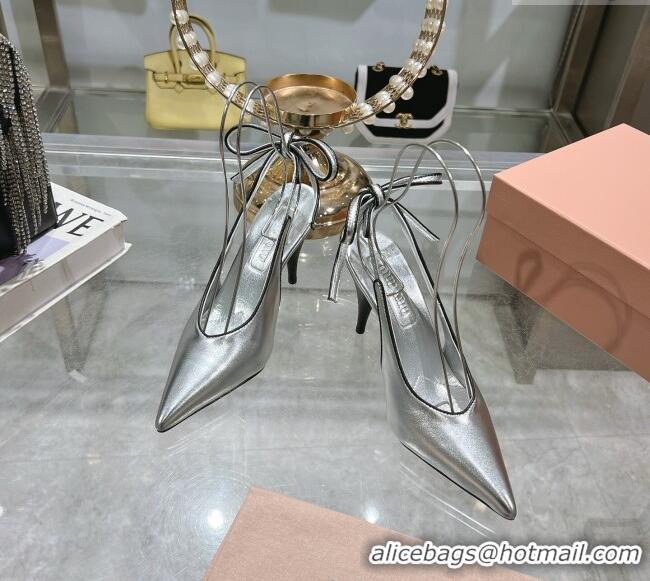 Super Quality Miu Miu Nappa Leather Slingback Pumps 9cm with Back Lace 5I430E Silver 2025