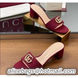Lower Price Gucci GG Canvas Heel Slides Sandal 5cm with Strass Double G Red 2025 GG042301