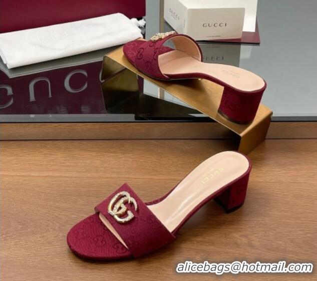 Lower Price Gucci GG Canvas Heel Slides Sandal 5cm with Strass Double G Red 2025 GG042301