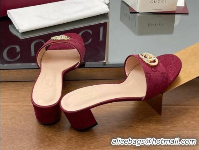 Lower Price Gucci GG Canvas Heel Slides Sandal 5cm with Strass Double G Red 2025 GG042301