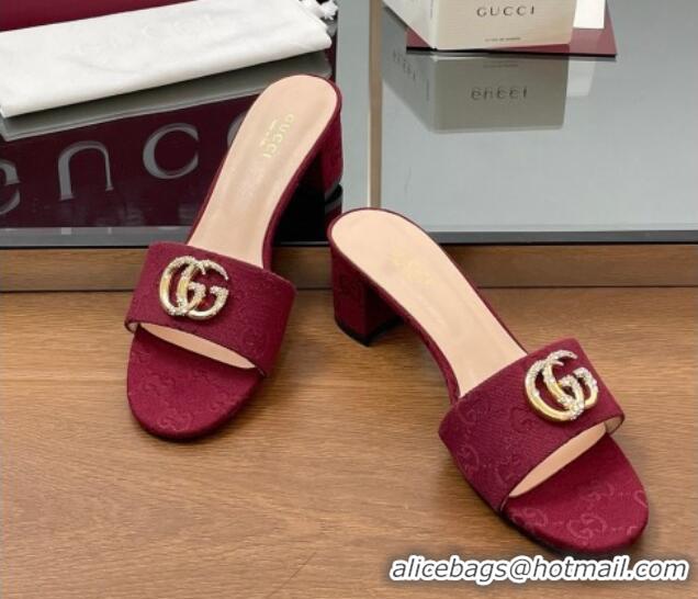 Lower Price Gucci GG Canvas Heel Slides Sandal 5cm with Strass Double G Red 2025 GG042301