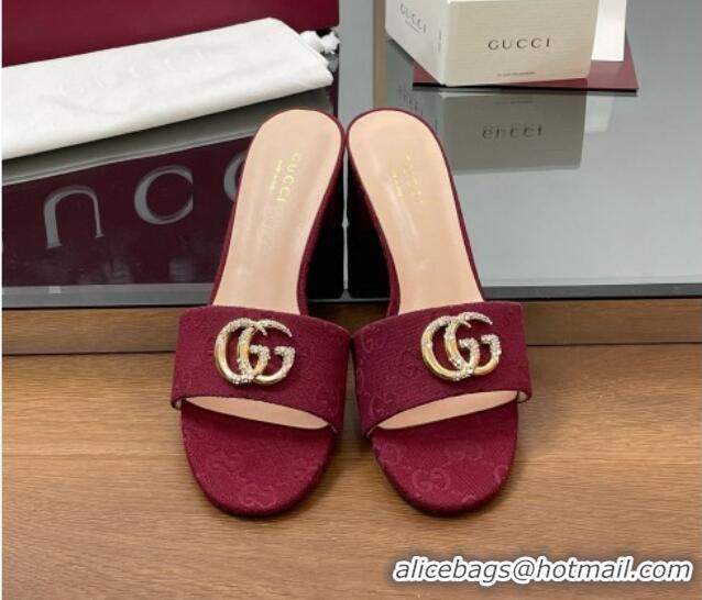 Lower Price Gucci GG Canvas Heel Slides Sandal 5cm with Strass Double G Red 2025 GG042301