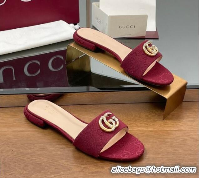 Trendy Design Gucci GG Canvas Flat Slides Sandal with Strass Double G Red 2025 GG042301