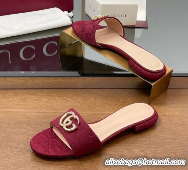 Trendy Design Gucci GG Canvas Flat Slides Sandal with Strass Double G Red 2025 GG042301