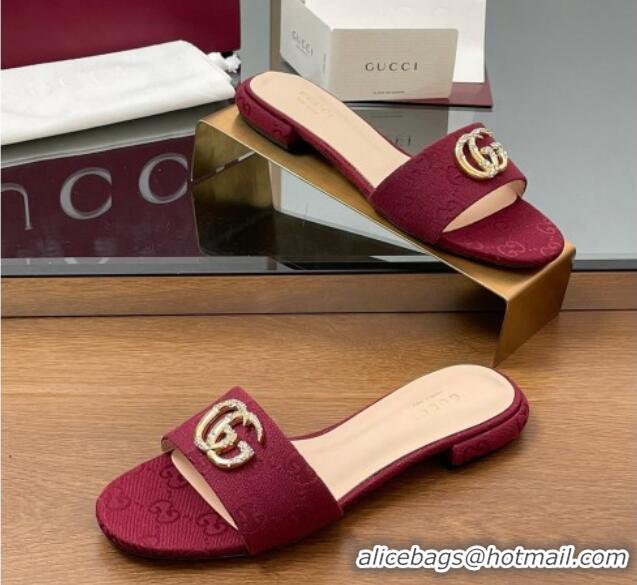 Trendy Design Gucci GG Canvas Flat Slides Sandal with Strass Double G Red 2025 GG042301