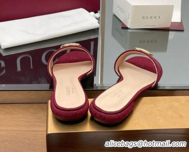 Trendy Design Gucci GG Canvas Flat Slides Sandal with Strass Double G Red 2025 GG042301