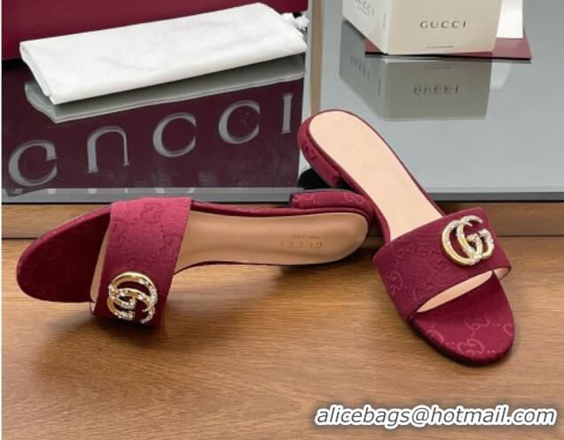 Trendy Design Gucci GG Canvas Flat Slides Sandal with Strass Double G Red 2025 GG042301