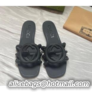 Best Product Gucci Rubber Interlocking G Flat Slides Sandal Black 2025 780307