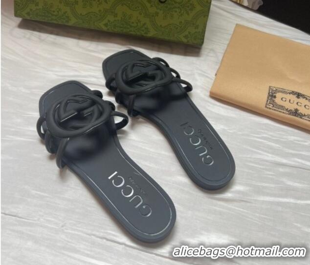 Best Product Gucci Rubber Interlocking G Flat Slides Sandal Black 2025 780307