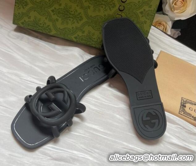 Best Product Gucci Rubber Interlocking G Flat Slides Sandal Black 2025 780307