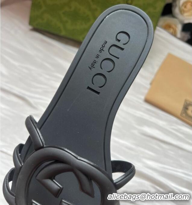 Best Product Gucci Rubber Interlocking G Flat Slides Sandal Black 2025 780307