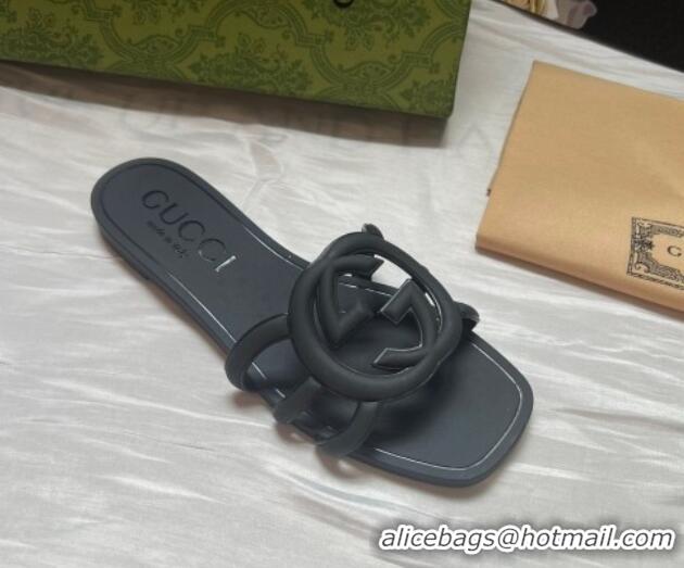 Best Product Gucci Rubber Interlocking G Flat Slides Sandal Black 2025 780307