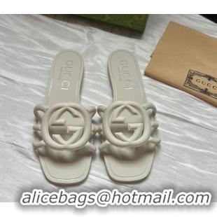 Low Price Gucci Rubber Interlocking G Flat Slides Sandal White 2025 780307
