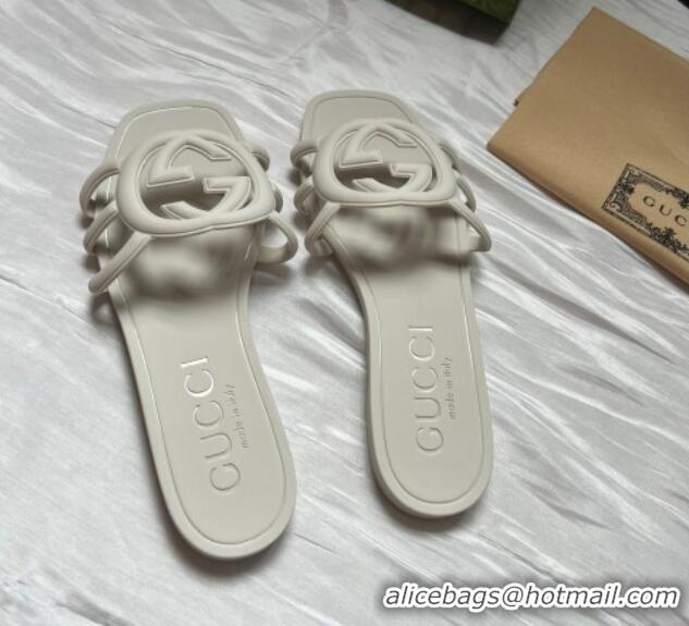 Low Price Gucci Rubber Interlocking G Flat Slides Sandal White 2025 780307