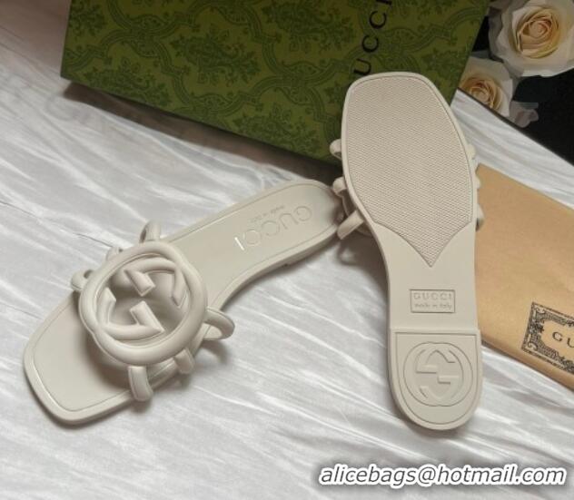 Low Price Gucci Rubber Interlocking G Flat Slides Sandal White 2025 780307