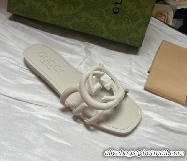 Low Price Gucci Rubber Interlocking G Flat Slides Sandal White 2025 780307