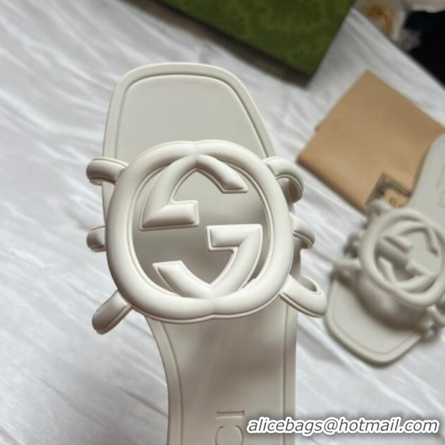 Low Price Gucci Rubber Interlocking G Flat Slides Sandal White 2025 780307