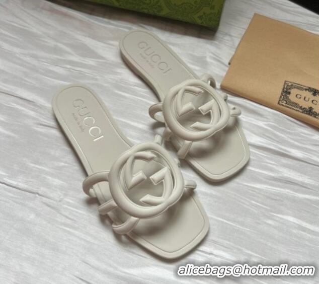 Low Price Gucci Rubber Interlocking G Flat Slides Sandal White 2025 780307