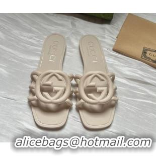 Sophisticated Gucci Rubber Interlocking G Flat Slides Sandal Light Beige 2025 780307