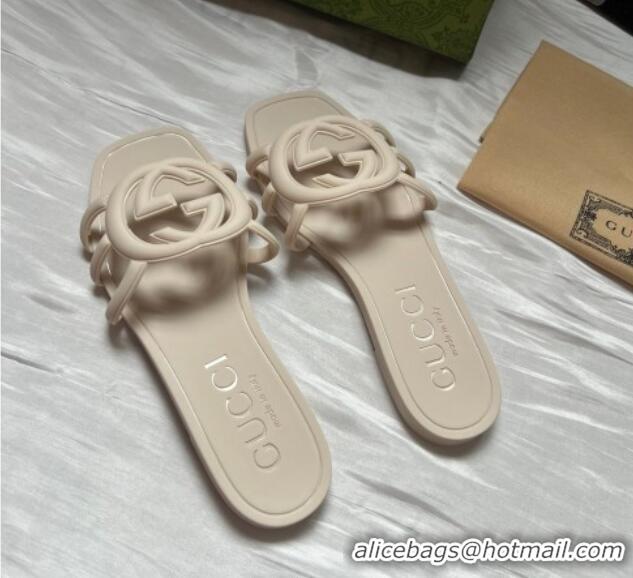 Sophisticated Gucci Rubber Interlocking G Flat Slides Sandal Light Beige 2025 780307