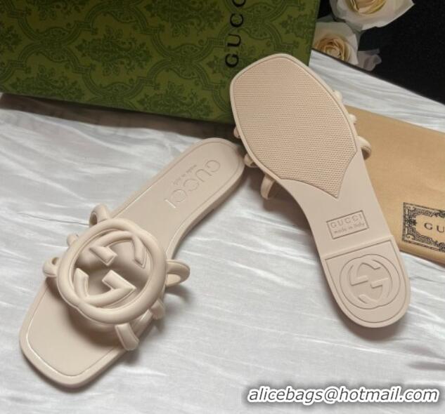 Sophisticated Gucci Rubber Interlocking G Flat Slides Sandal Light Beige 2025 780307
