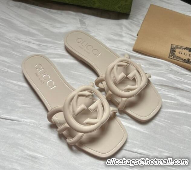 Sophisticated Gucci Rubber Interlocking G Flat Slides Sandal Light Beige 2025 780307