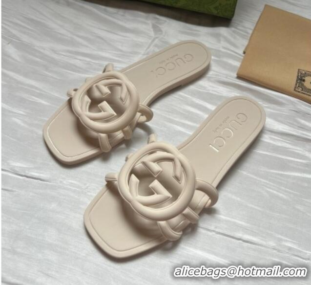Sophisticated Gucci Rubber Interlocking G Flat Slides Sandal Light Beige 2025 780307