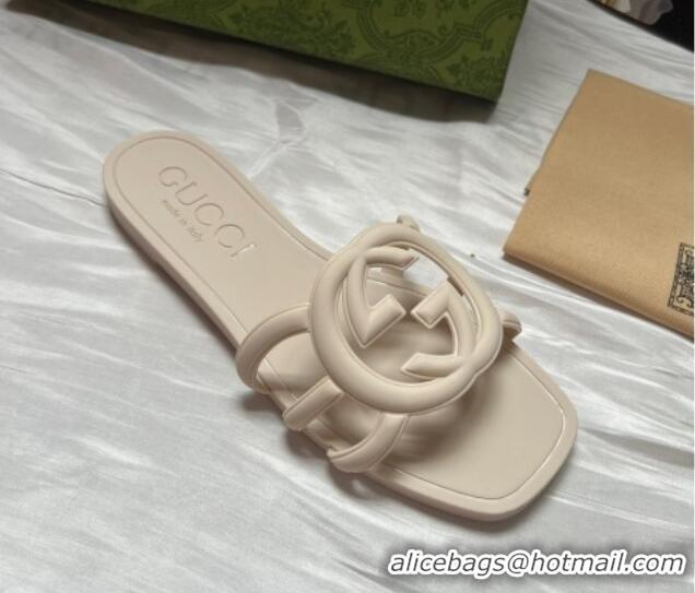 Sophisticated Gucci Rubber Interlocking G Flat Slides Sandal Light Beige 2025 780307