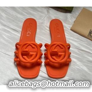 Luxury Discount Gucci Rubber Interlocking G Flat Slides Sandal Orange 2025 780307