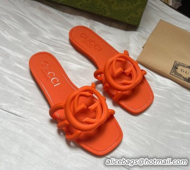 Luxury Discount Gucci Rubber Interlocking G Flat Slides Sandal Orange 2025 780307