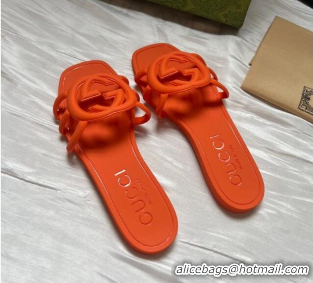 Luxury Discount Gucci Rubber Interlocking G Flat Slides Sandal Orange 2025 780307