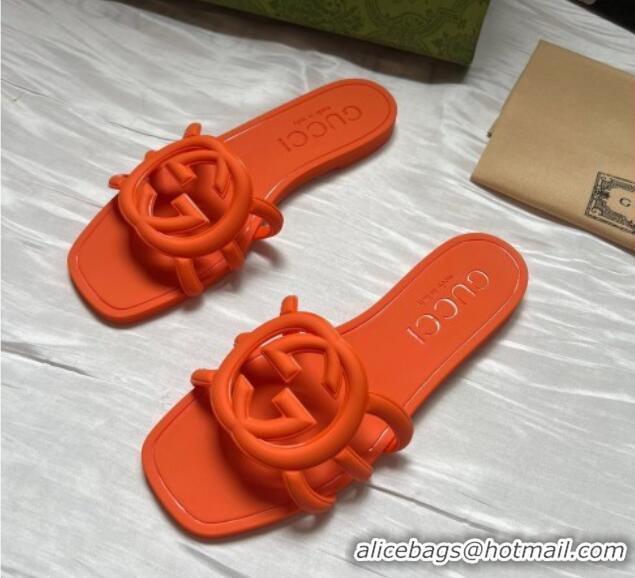 Luxury Discount Gucci Rubber Interlocking G Flat Slides Sandal Orange 2025 780307